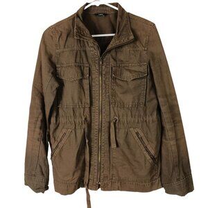 J Crew Womens Canvas Utility Jacket Army Green Size XS Pockets Waist Drawcord